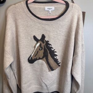 Anniewear Beige Horse Design Sweater